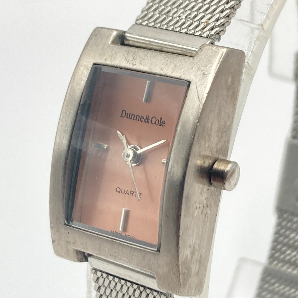 Dunne & Cole Womens Watch 17mm Silver Tone Peach Dial Tank Mesh Band New Battery